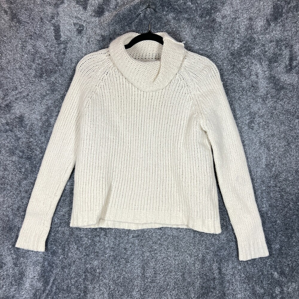 Banana Republic Sweater Womens Large Cream Knit Cozy Turtleneck Fisherman Wool